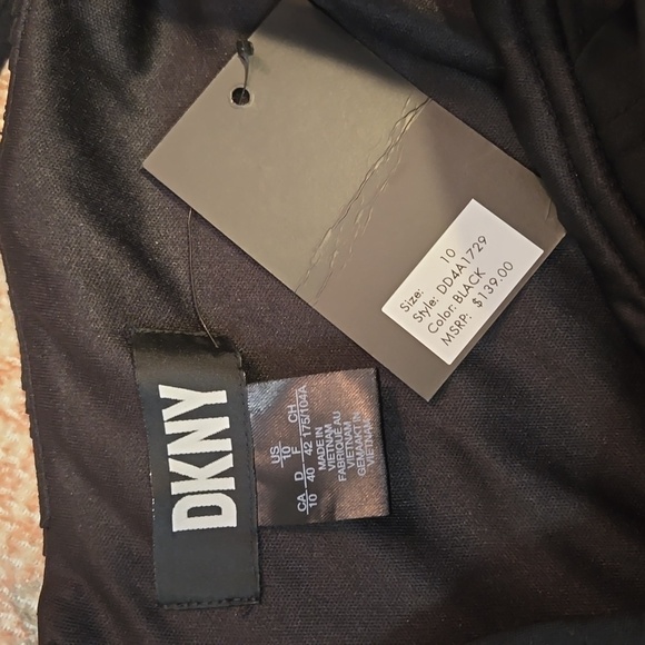 DKNY Black Micro Pleated Bustier Corset Ruffle Hem Back Zip Midi Dress Sz 10 - Picture 9 of 14